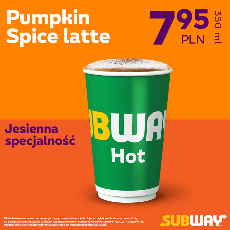 Pumpkin Spice Latte w restauracjach SUBWAY® - Galeria Korona Kielce