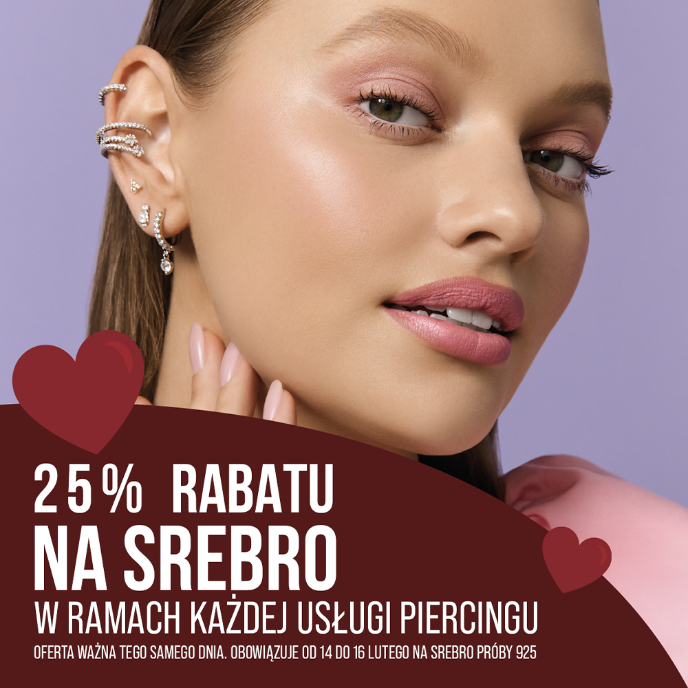 25% rabatu na srebro w ramach każdej usługi piercingu. - Galeria Korona Kielce
