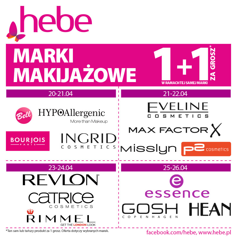 Marki Makijażowe 1+1 za grosz w HEBE - Galeria Korona Kielce